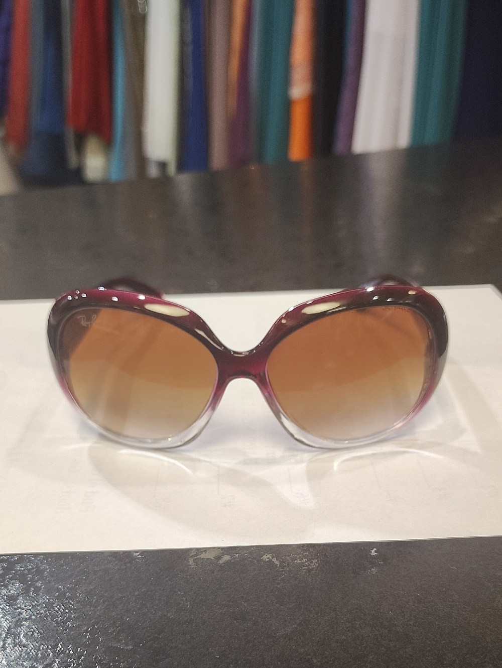 Ray-Ban Women's Purple to Clear Gradient Oversized Sunglasses with Brown Lenses